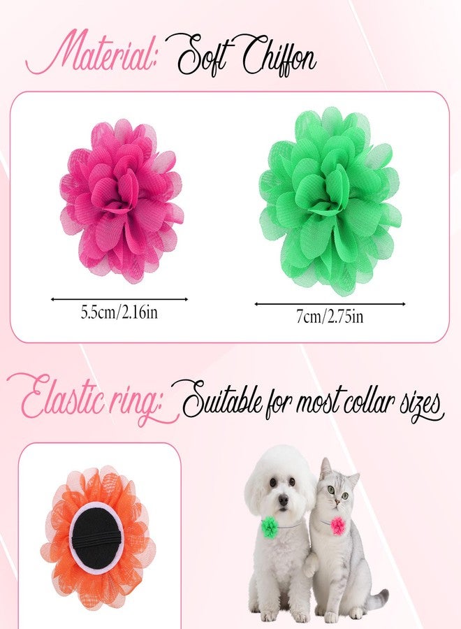 Trinkrittey 20 Pcs Dog Collar Flowers Multicolor Soft Pet Bow Tie 2 Size Girl Boy Dog Chiffon Flower Bow Ties Puppy Pet Charms for Dogs Cat Grooming Charms Supplies (5.5cm 7cm) - Image 2